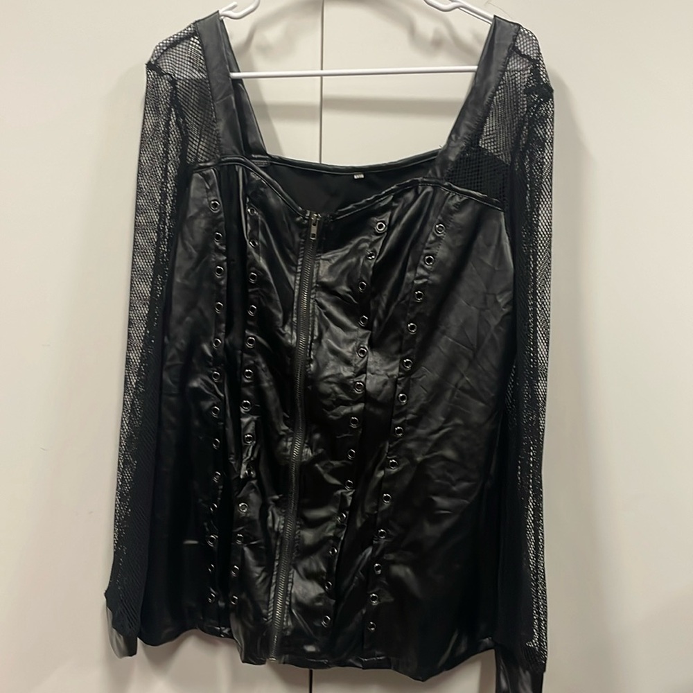 Pleather and mesh corsett top. Halloween. Cosplay. Festival. Bike week. Vegan